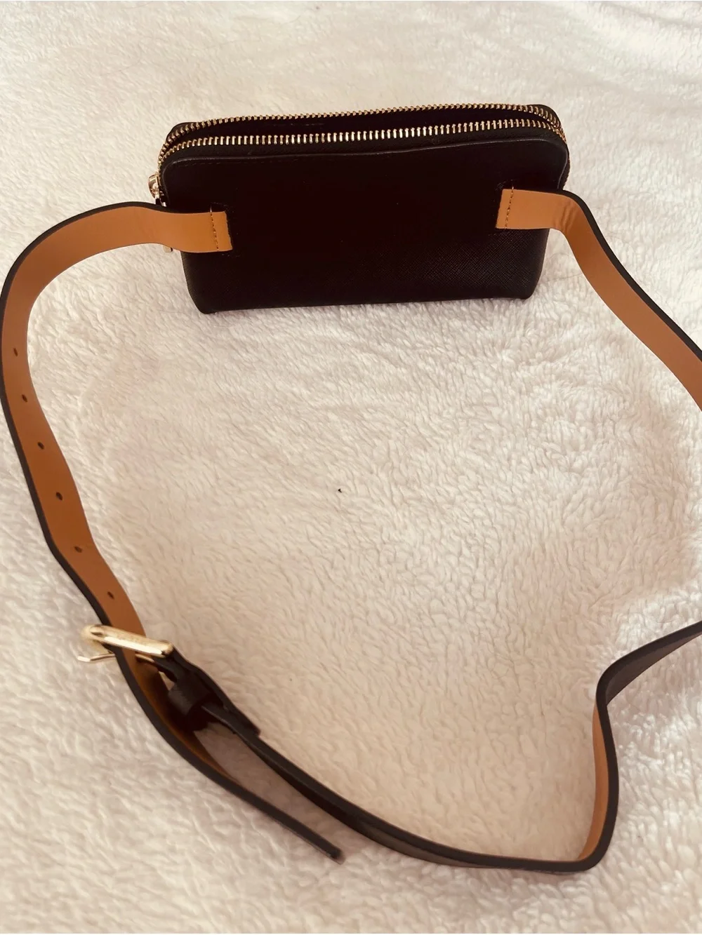 kate spade black leather crossbody belt bag with tan strap